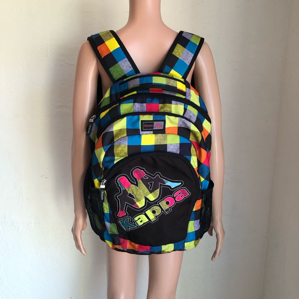 Kappa Large Logo Checkerboard Backpack Multicolored Adjustable Straps Mesh Back
